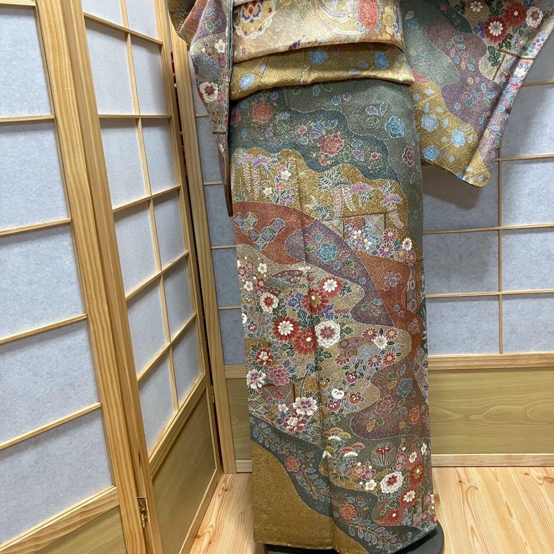 8086# Japanese Kimono Vintage Womens Silk Fabric Robe Kimono only sold