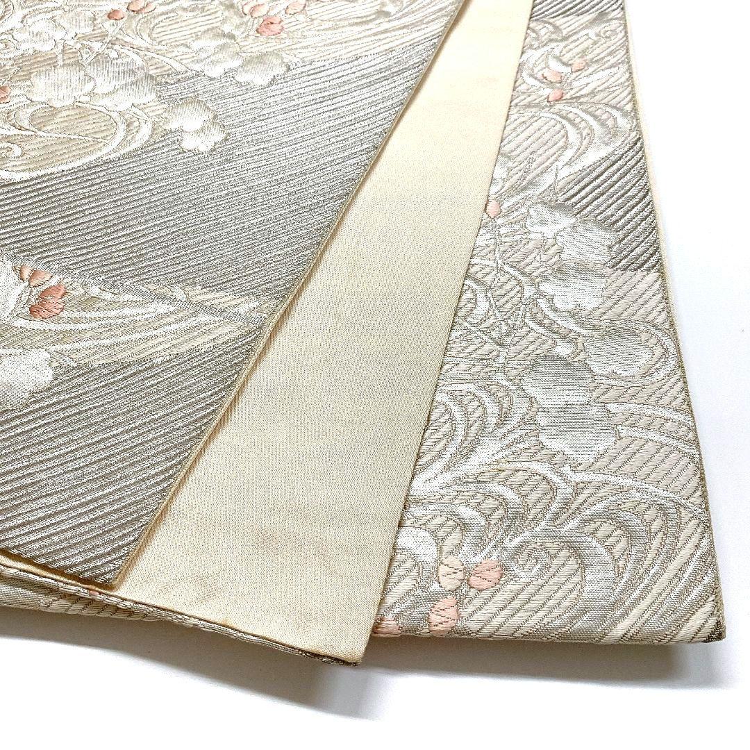 4463# Japanese Vintage Fukuro Obi Belt Kimono Fabric Silk Traditional Silver