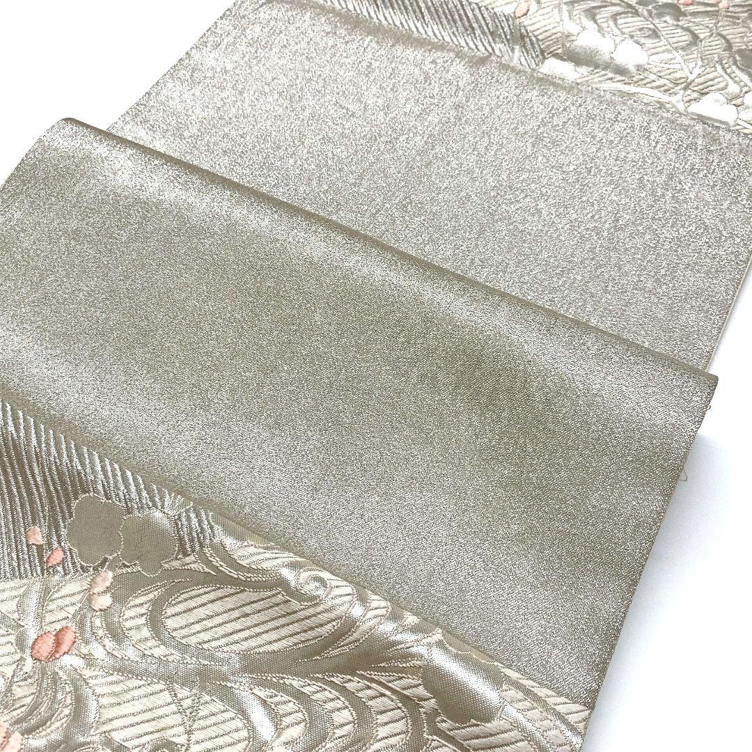 4463# Japanese Vintage Fukuro Obi Belt Kimono Fabric Silk Traditional Silver