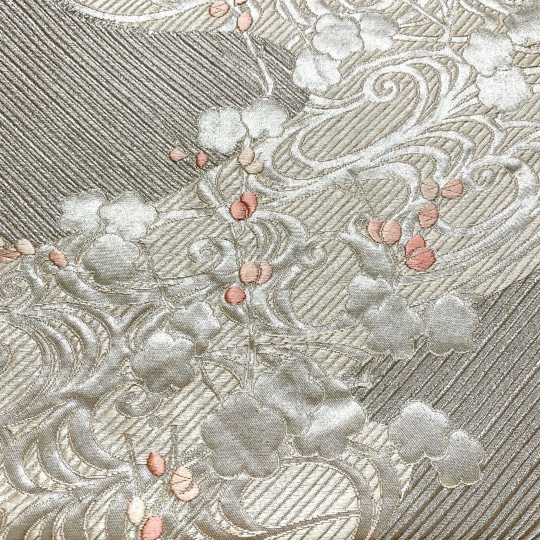 4463# Japanese Vintage Fukuro Obi Belt Kimono Fabric Silk Traditional Silver