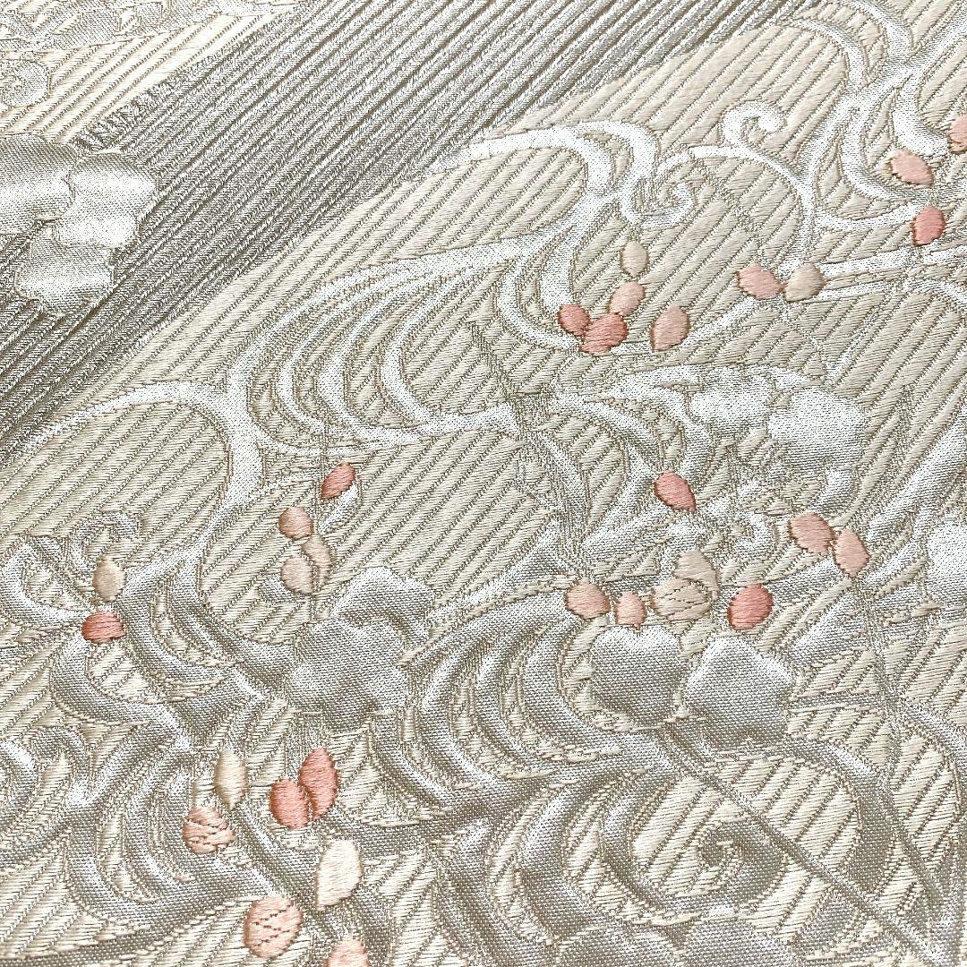 4463# Japanese Vintage Fukuro Obi Belt Kimono Fabric Silk Traditional Silver