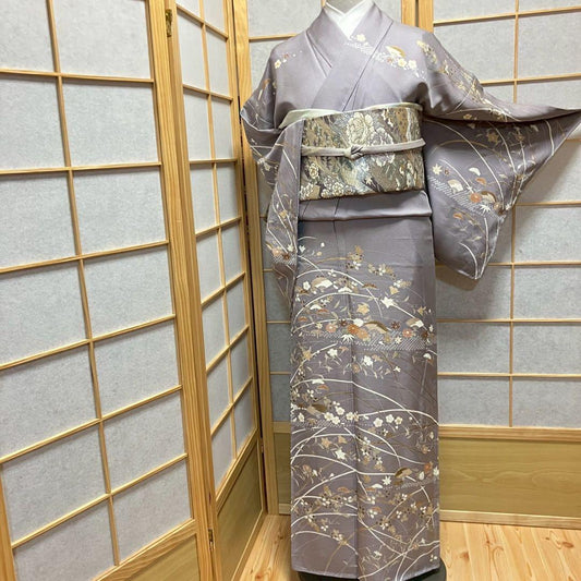 4408# Japanese Kimono Vintage Womens Silk Fabric Robe Kimono only sold Unused