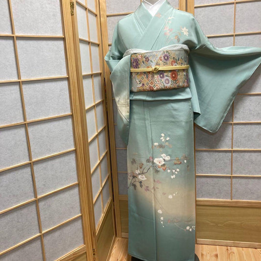 3123# Japanese Kimono Vintage Womens Silk Fabric Robe Kimono only sold Unused