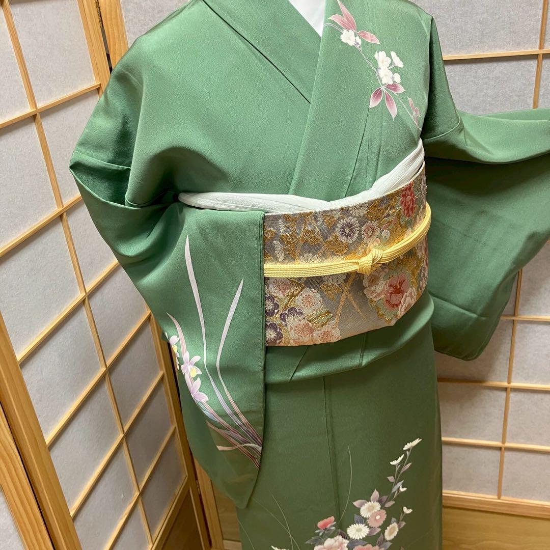 4423# Japanese Kimono Vintage Womens Silk Fabric Robe Kimono only sold Green