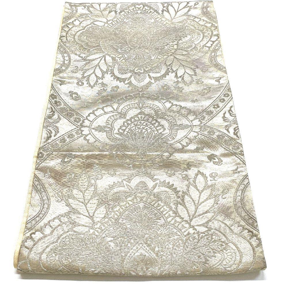 4490# Japanese Vintage Fukuro Obi Belt Kimono Fabric Silk Traditional Silver