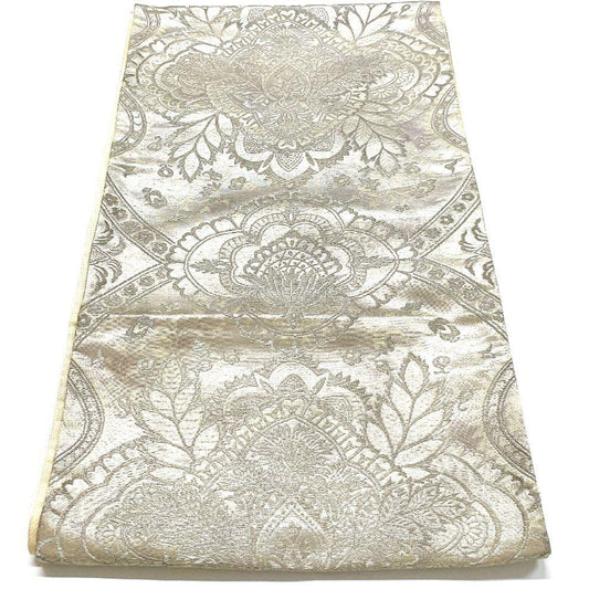 4490# Japanese Vintage Fukuro Obi Belt Kimono Fabric Silk Traditional Silver