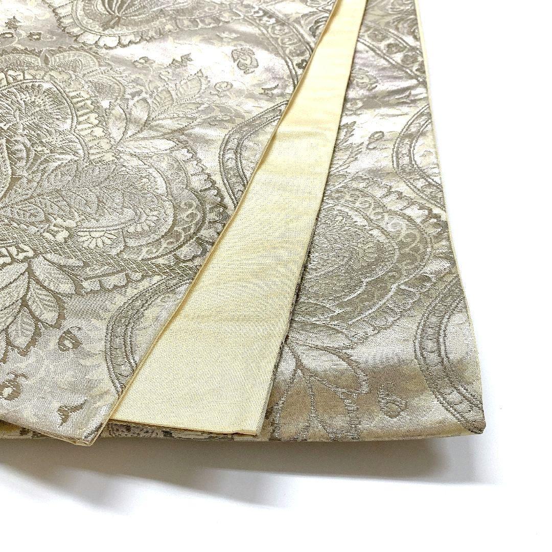 4490# Japanese Vintage Fukuro Obi Belt Kimono Fabric Silk Traditional Silver