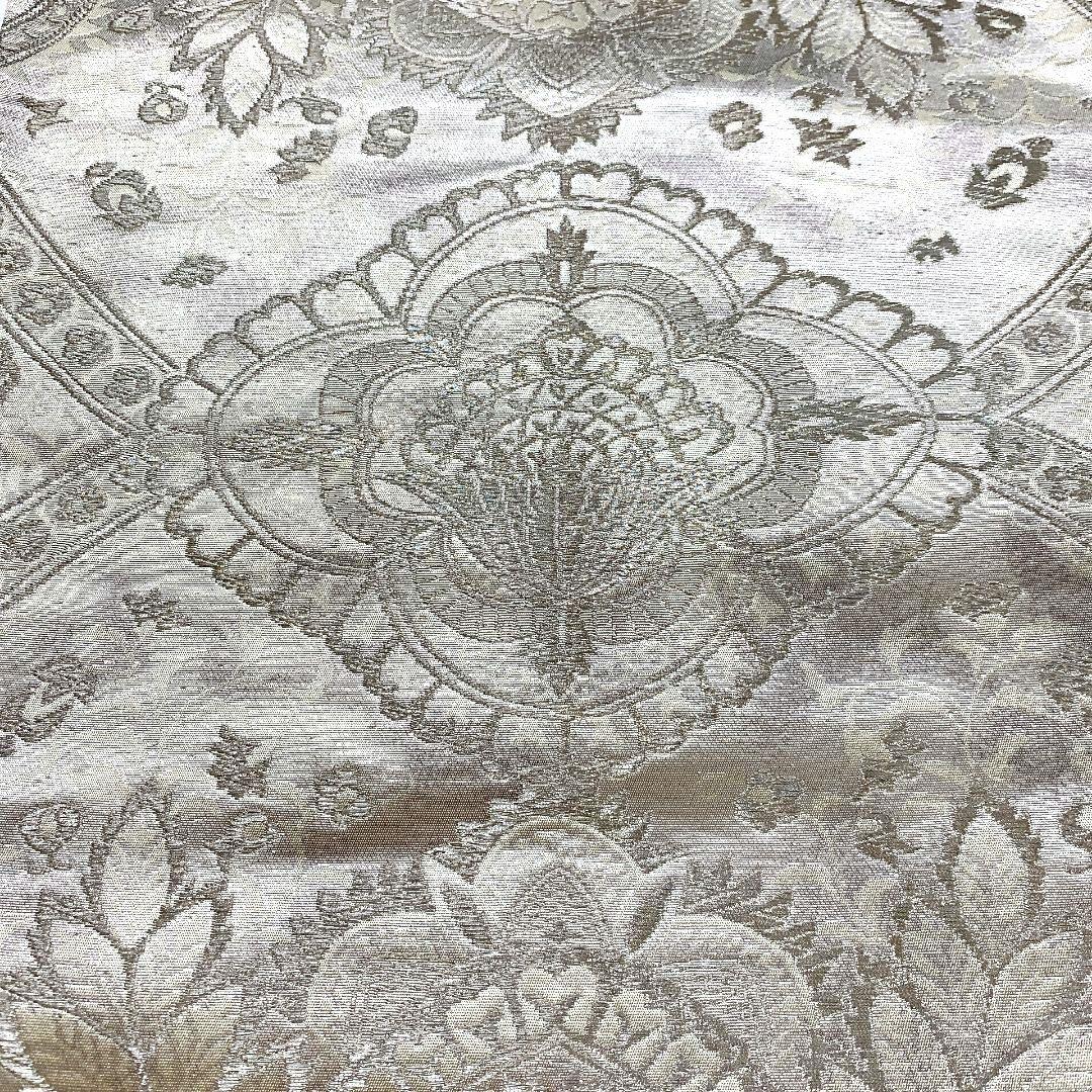 4490# Japanese Vintage Fukuro Obi Belt Kimono Fabric Silk Traditional Silver
