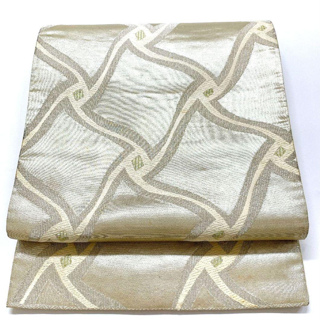 4446# Japanese Vintage Fukuro Obi Belt Kimono Fabric Silk Traditional Silver