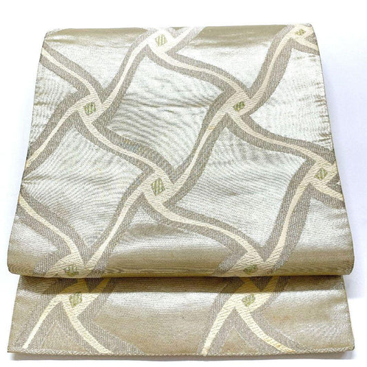 4446# Japanese Vintage Fukuro Obi Belt Kimono Fabric Silk Traditional Silver