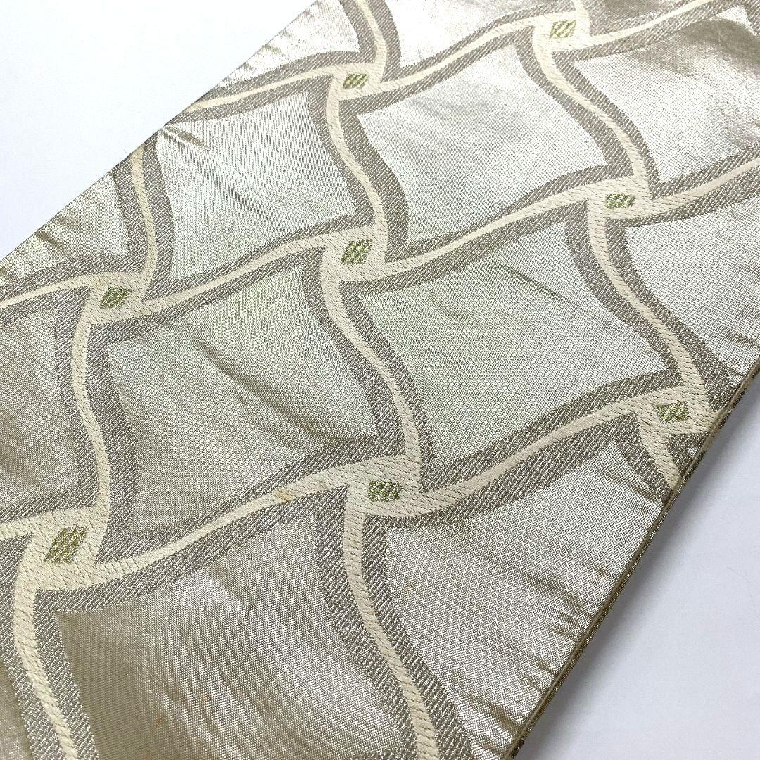 4446# Japanese Vintage Fukuro Obi Belt Kimono Fabric Silk Traditional Silver