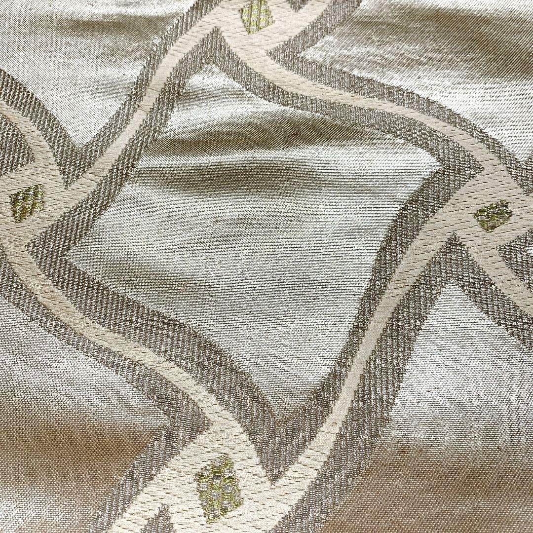 4446# Japanese Vintage Fukuro Obi Belt Kimono Fabric Silk Traditional Silver