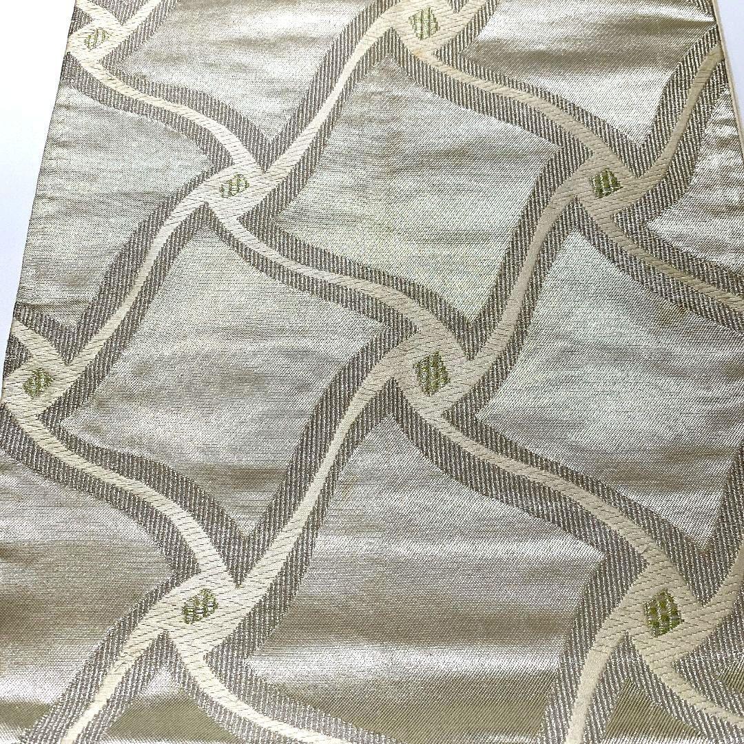 4446# Japanese Vintage Fukuro Obi Belt Kimono Fabric Silk Traditional Silver