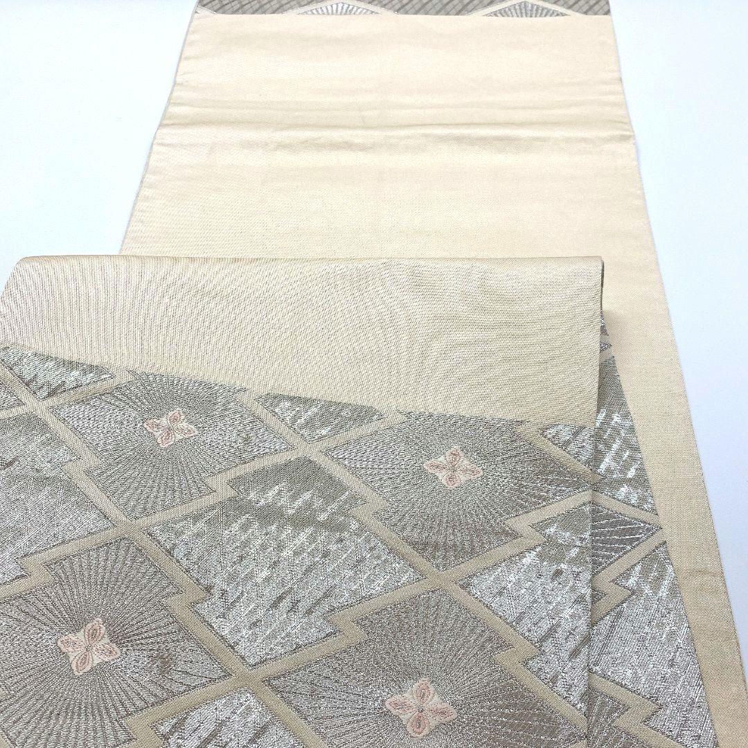 3353# Japanese Vintage Fukuro Obi Belt Kimono Fabric Silk Traditional Silver