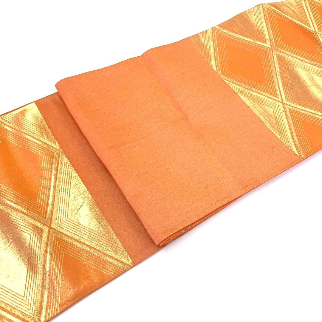 3097# Japanese Vintage Fukuro Obi Belt Kimono Fabric Silk Traditional Orange