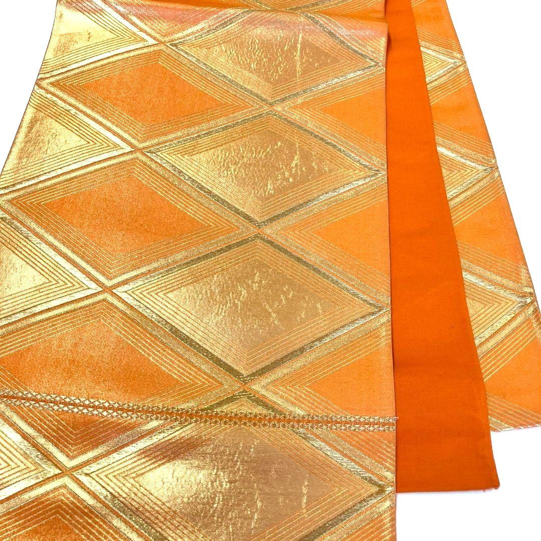 3097# Japanese Vintage Fukuro Obi Belt Kimono Fabric Silk Traditional Orange