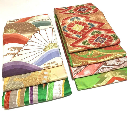 6101# Japanese Vintage Bundle 7pcs Set Bulk Obi Belt Kimono Pure Silk Wholesale