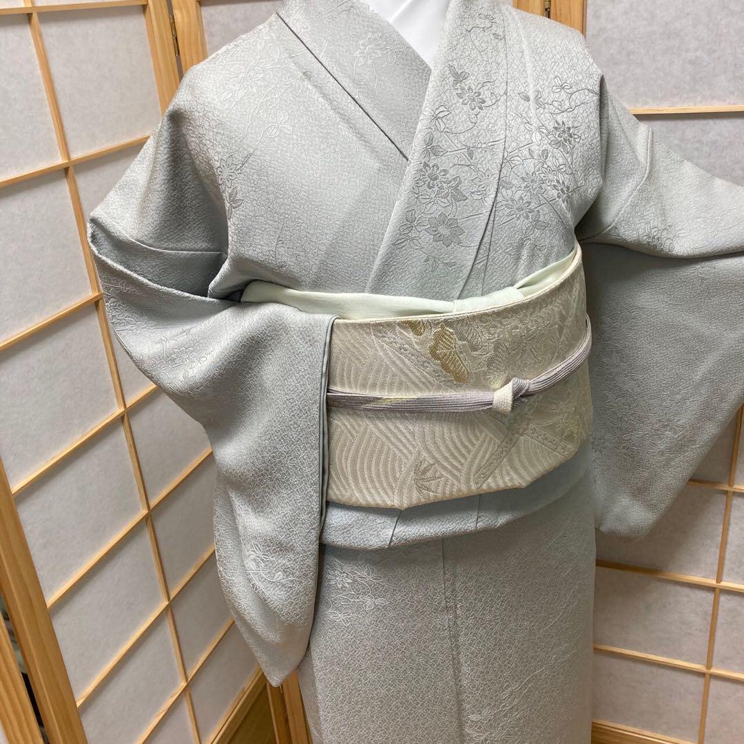 2264# Japanese Kimono Vintage Womens Silk Fabric Robe Kimono only sold Gray