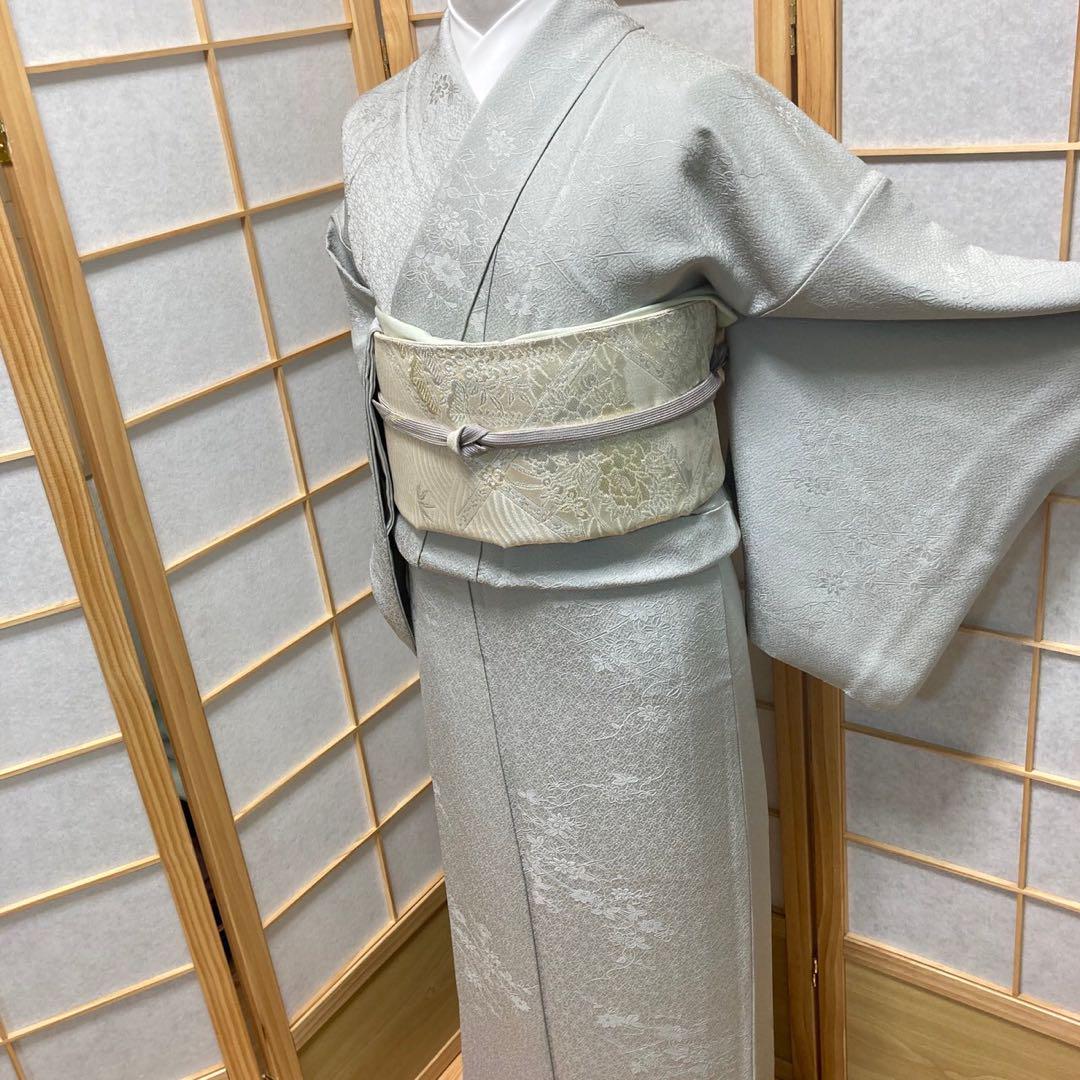 2264# Japanese Kimono Vintage Womens Silk Fabric Robe Kimono only sold Gray