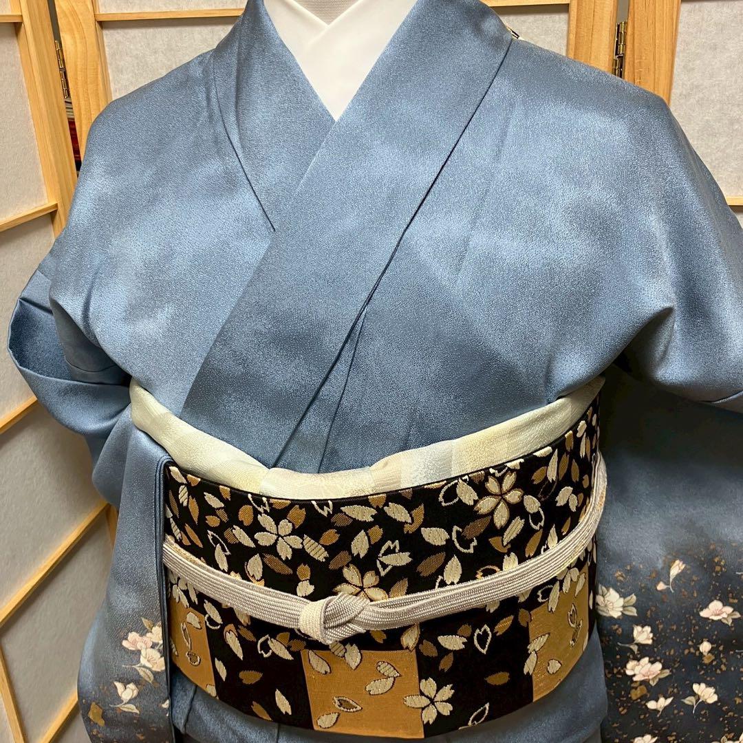4416# Japanese Kimono Vintage Womens Silk Fabric Robe Kimono only sold Blue