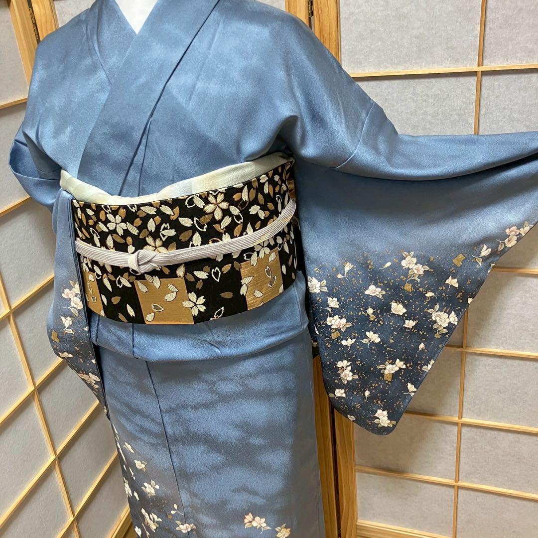 4416# Japanese Kimono Vintage Womens Silk Fabric Robe Kimono only sold Blue