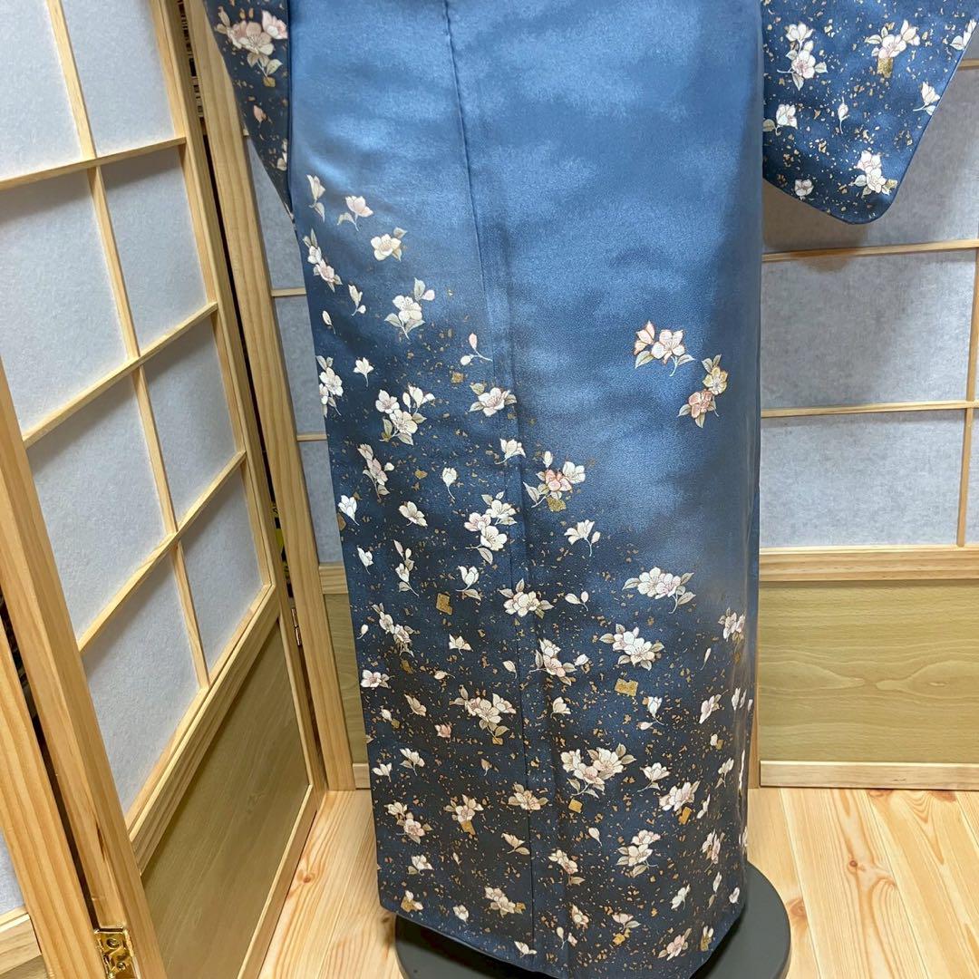 4416# Japanese Kimono Vintage Womens Silk Fabric Robe Kimono only sold Blue