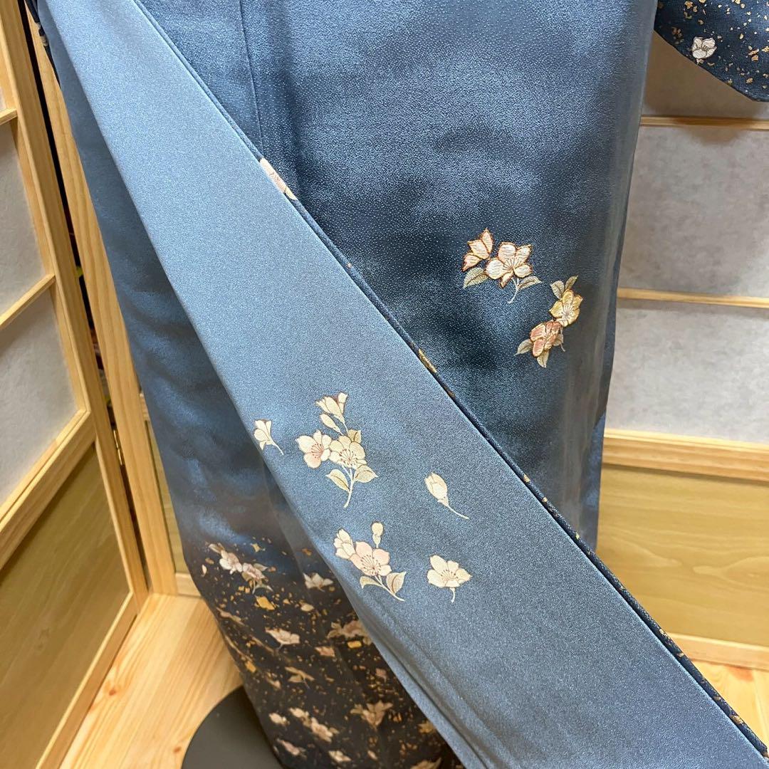 4416# Japanese Kimono Vintage Womens Silk Fabric Robe Kimono only sold Blue