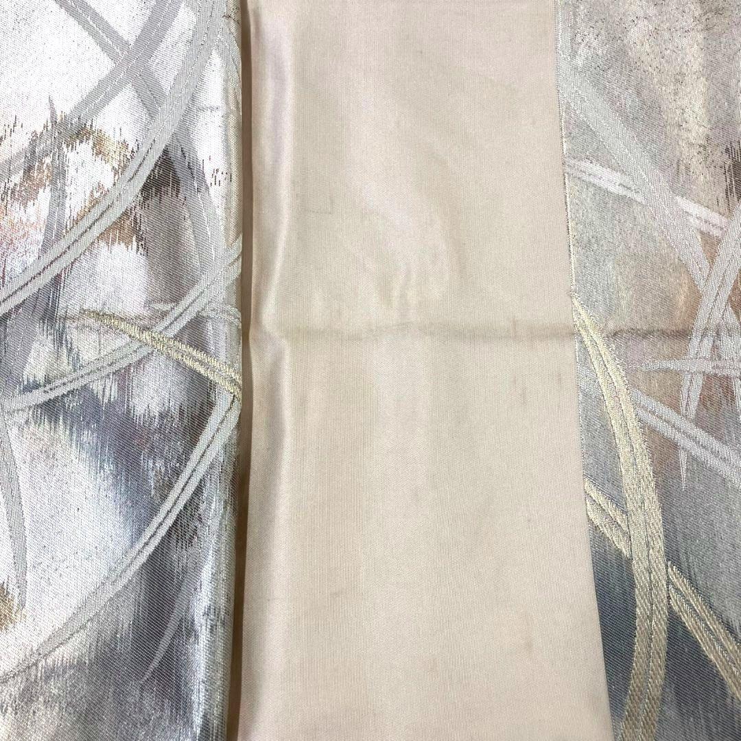 3033# Japanese Vintage Fukuro Obi Belt Kimono Fabric Silk Traditional Silver