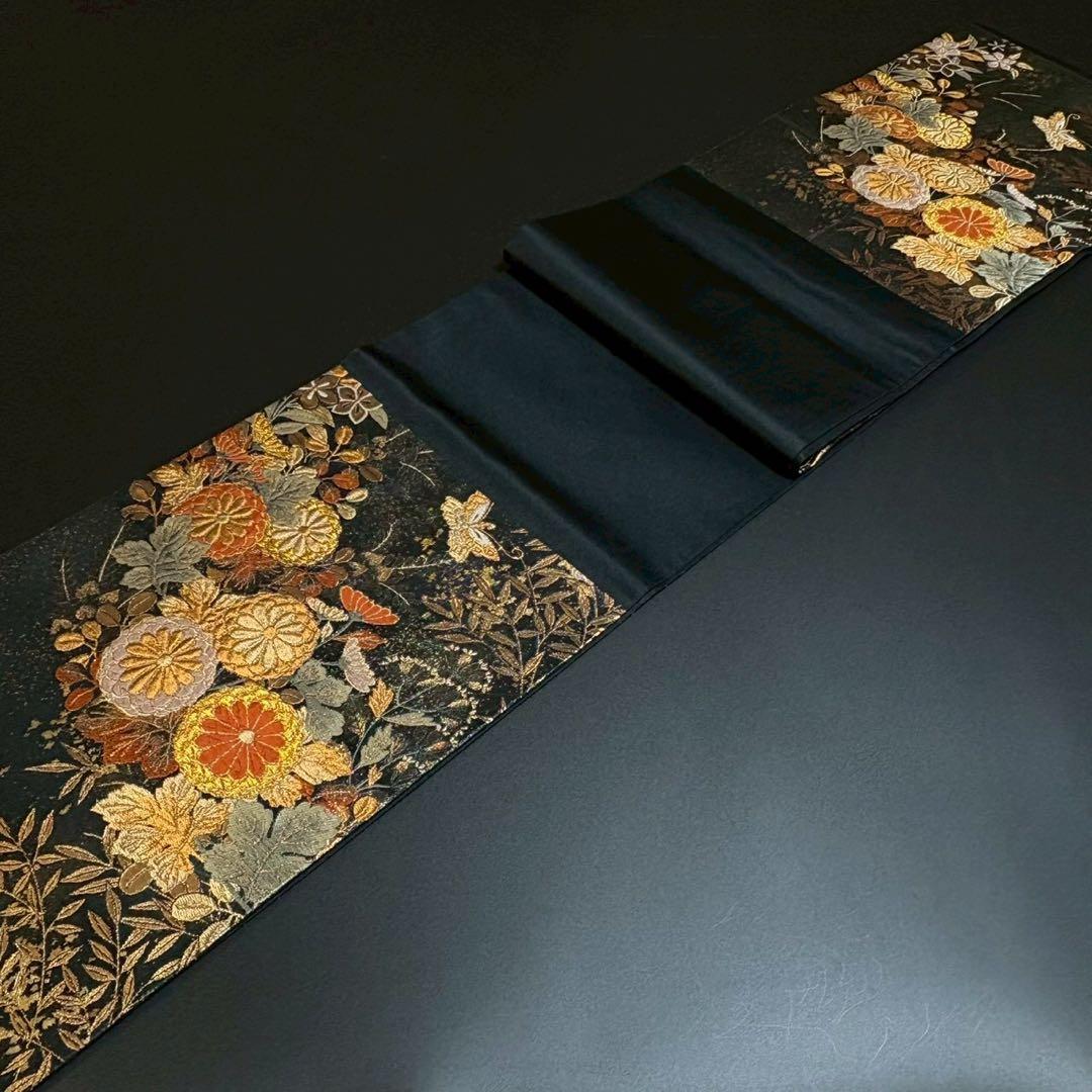 6151# Japanese Vintage Fukuro Obi Belt Kimono Fabric Silk Traditional Black
