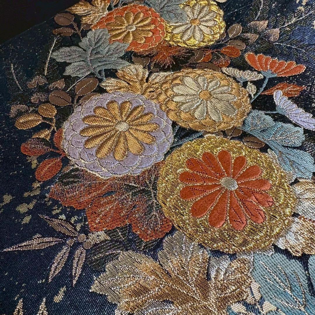 6151# Japanese Vintage Fukuro Obi Belt Kimono Fabric Silk Traditional Black