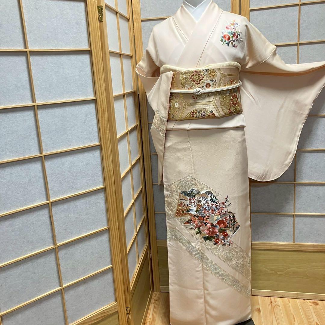 7218# Japanese Kimono Vintage Womens Silk Fabric Robe Kimono only sold Unused