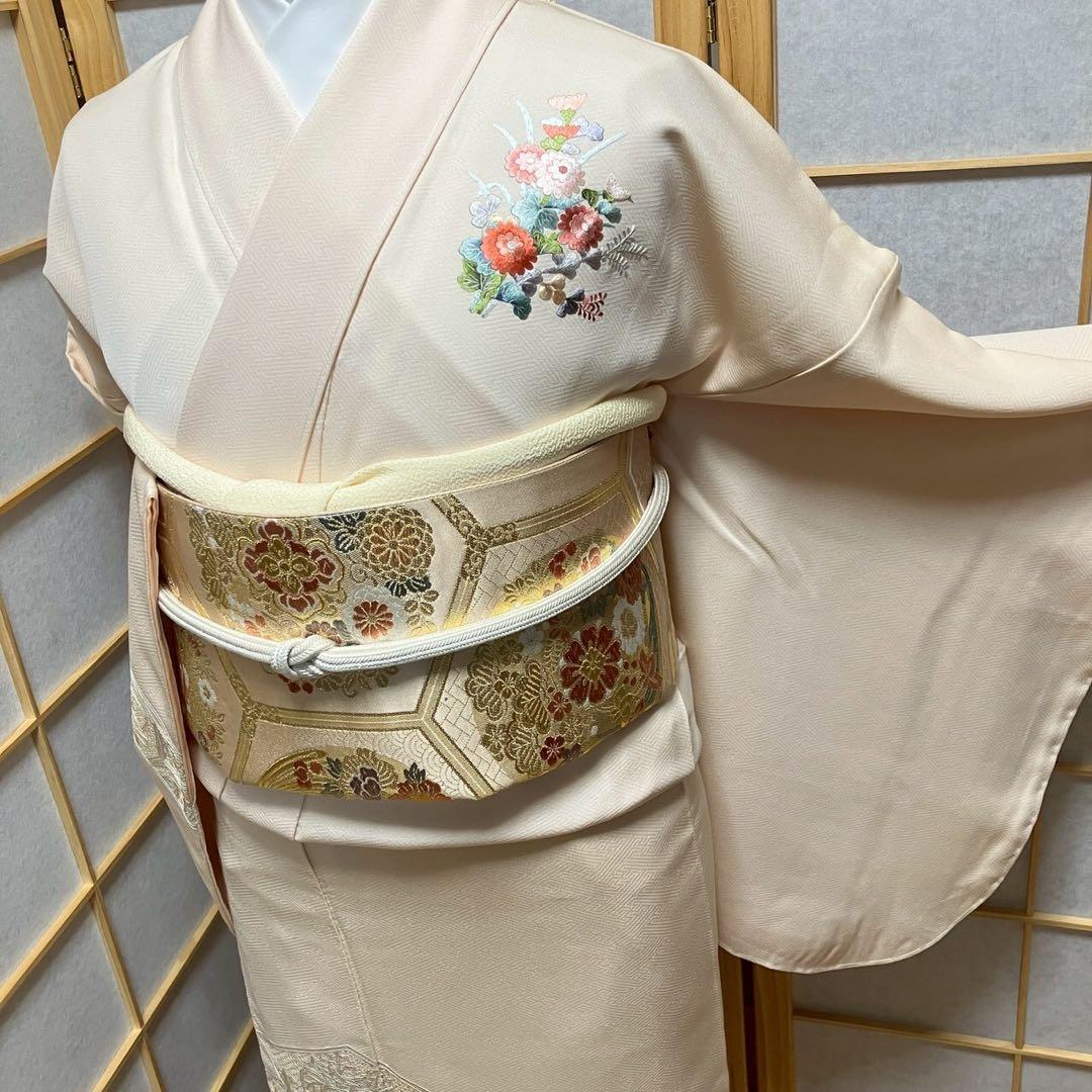 7218# Japanese Kimono Vintage Womens Silk Fabric Robe Kimono only sold Unused