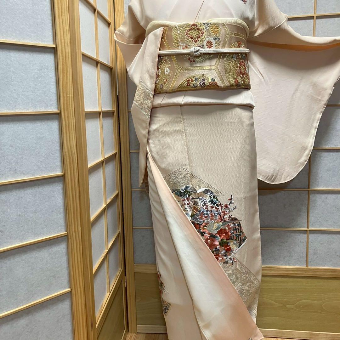 7218# Japanese Kimono Vintage Womens Silk Fabric Robe Kimono only sold Unused
