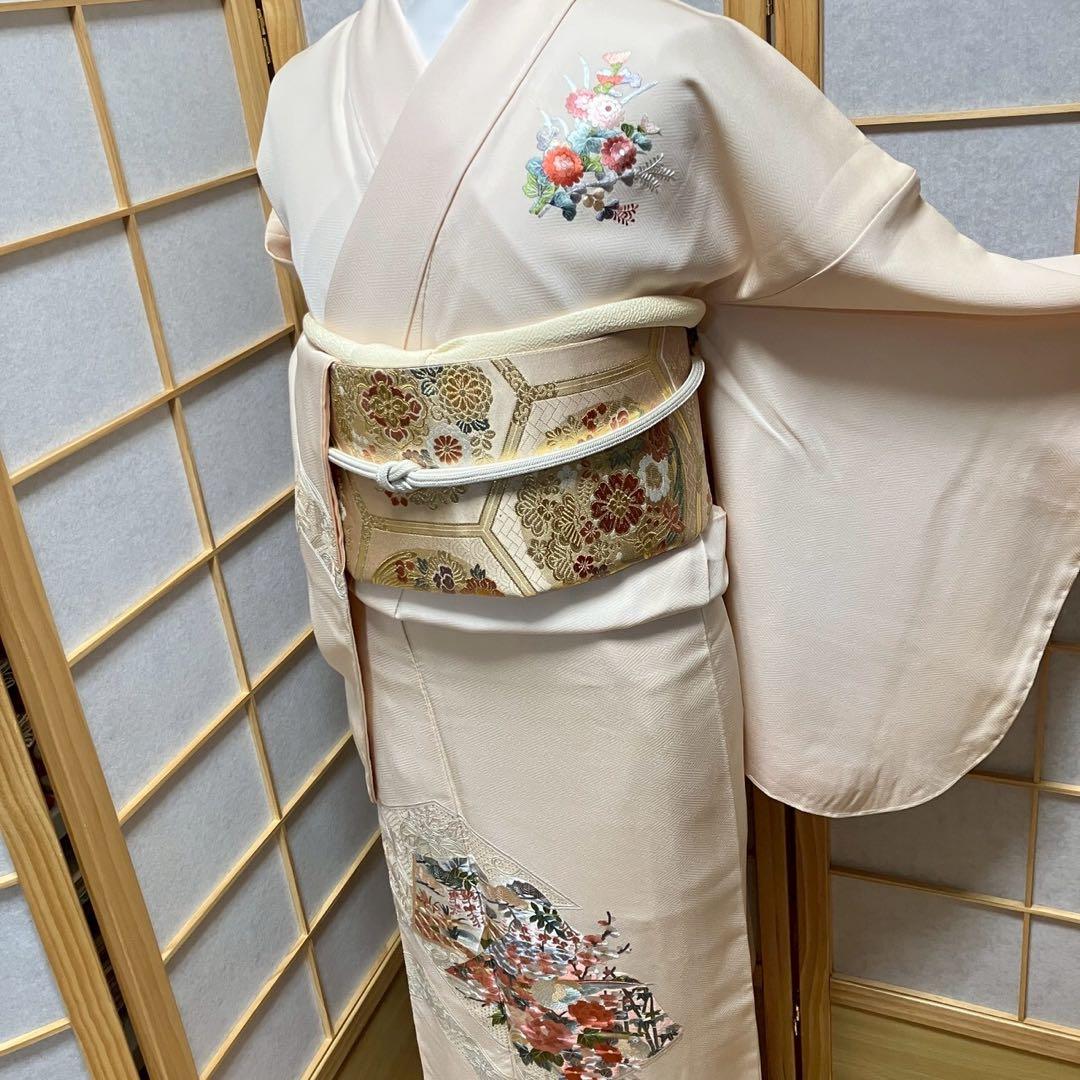 7218# Japanese Kimono Vintage Womens Silk Fabric Robe Kimono only sold Unused
