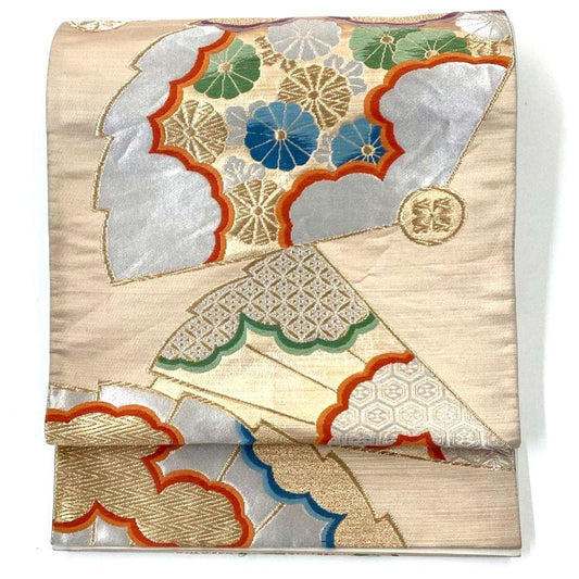 3628# Japanese Vintage Fukuro Obi Belt Kimono Fabric Silk Traditional Gold