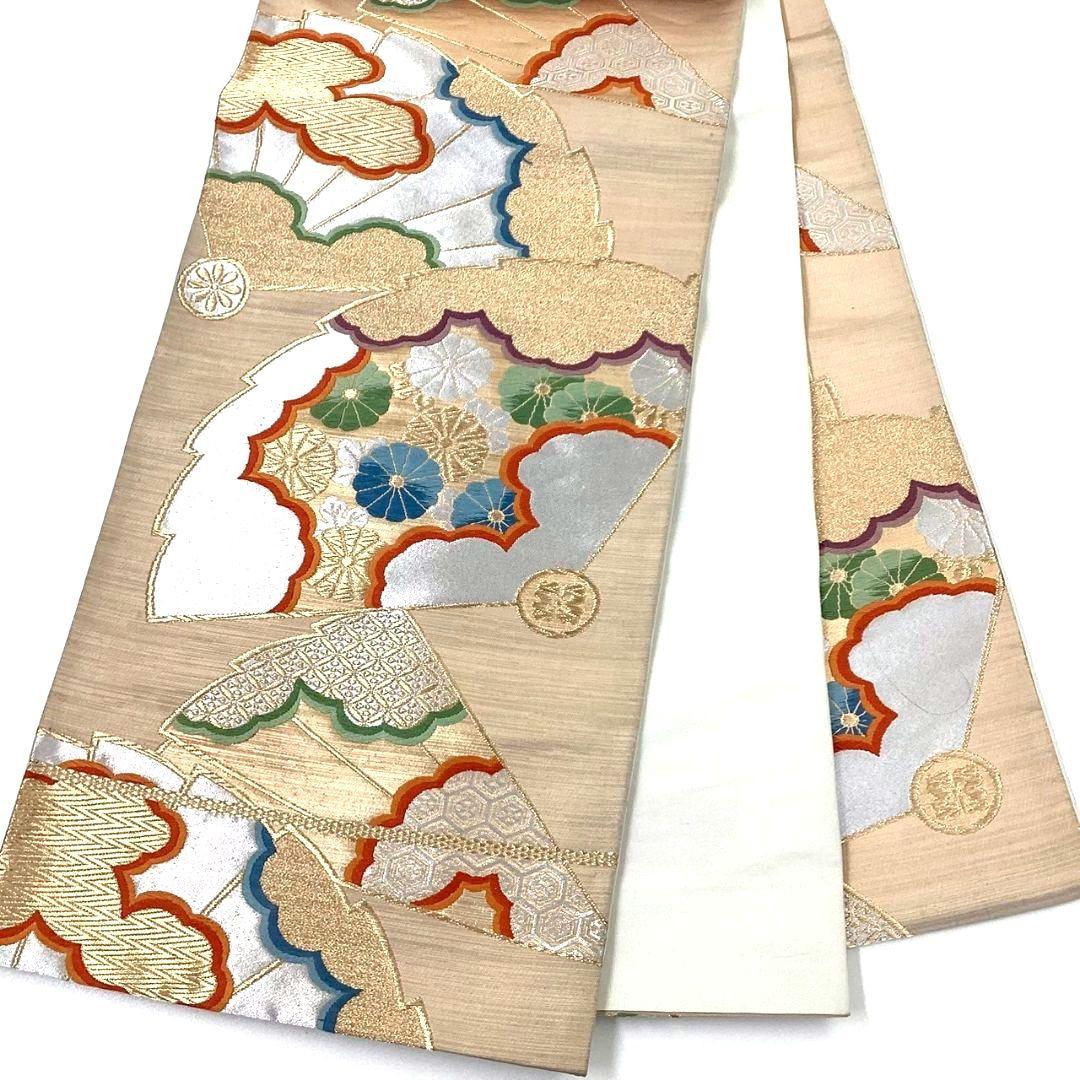 3628# Japanese Vintage Fukuro Obi Belt Kimono Fabric Silk Traditional Gold