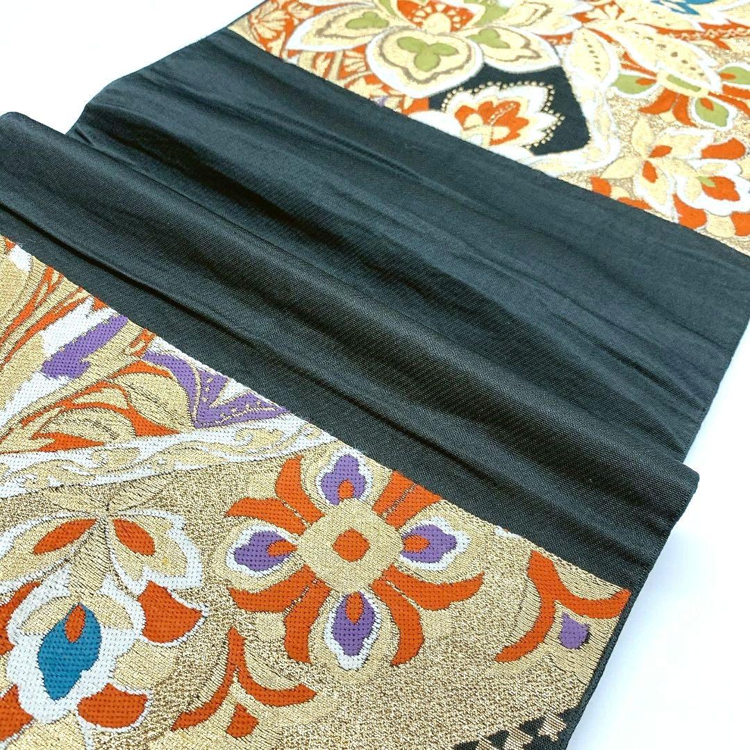 4141# Japanese Vintage Fukuro Obi Belt Kimono Fabric Silk Traditional Black