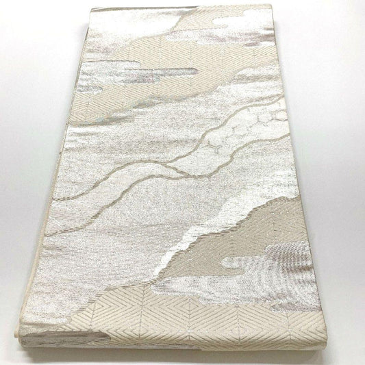 4448# Japanese Vintage Fukuro Obi Belt Kimono Fabric Silk Traditional Silver