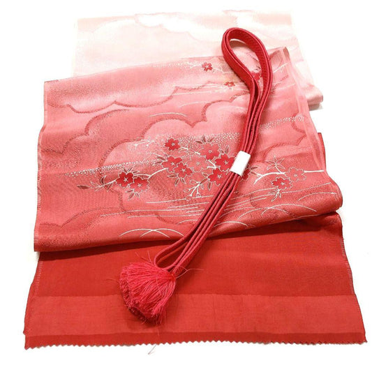 3729# Japanese Kimono Accessory Vintage Obiage and Obijime 2-piece Set Silk