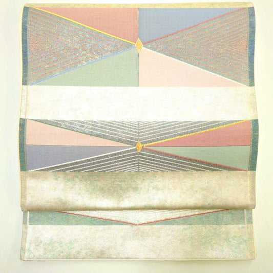 2589# Japanese Vintage Fukuro Obi Belt Kimono Fabric Silk Traditional Silver