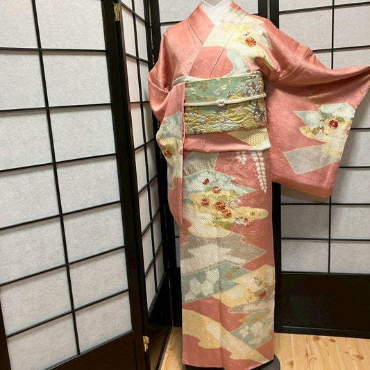 5468# Japanese Kimono Vintage Womens Silk Fabric Robe Kimono only sold Shibori