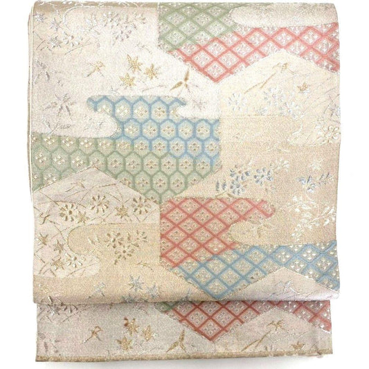 3596# Japanese Vintage Fukuro Obi Belt Kimono Fabric Silk Traditional Gold