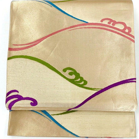4913# Japanese Vintage Fukuro Obi Belt Kimono Fabric Silk Traditional Embroidery