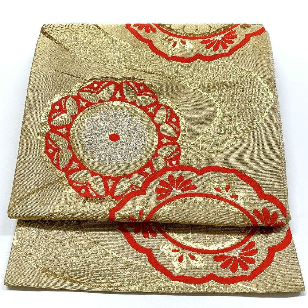 5056# Japanese Vintage Fukuro Obi Belt Kimono Fabric Silk Traditional Gold