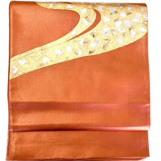 3103# Japanese Vintage Fukuro Obi Belt Kimono Fabric Silk Traditional Orange
