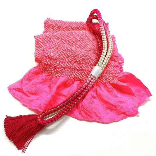 4175# Japanese Kimono Accessory Obiage and Obijime 2-piece Set Silk Shibori