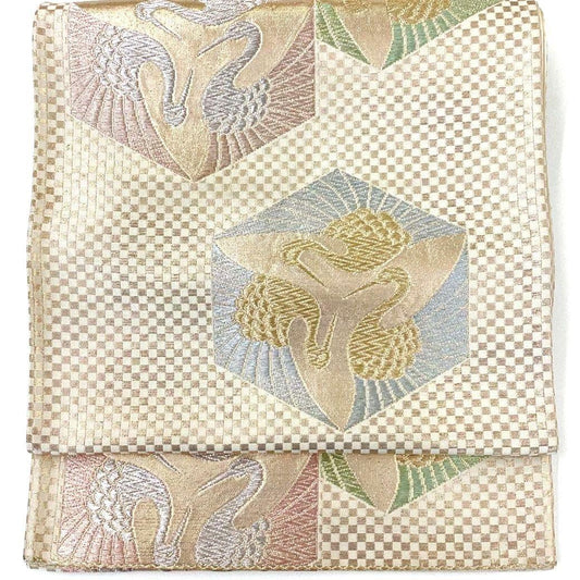 4308# Japanese Vintage Fukuro Obi Belt Kimono Fabric Silk Traditional Gold
