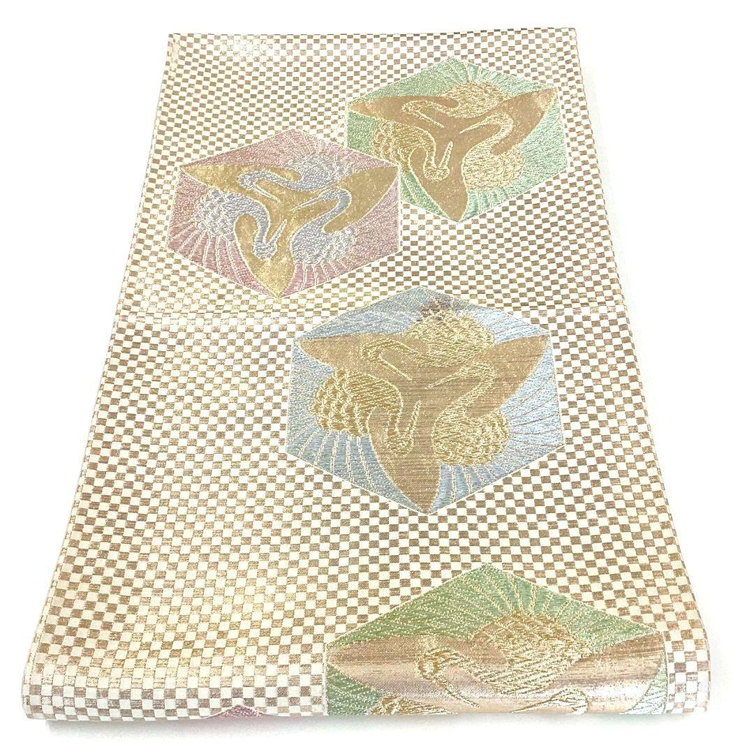 4308# Japanese Vintage Fukuro Obi Belt Kimono Fabric Silk Traditional Gold