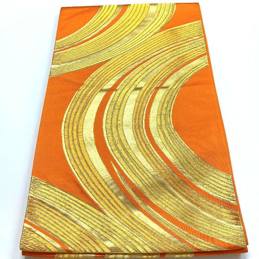3744# Japanese Vintage Fukuro Obi Belt Kimono Fabric Silk Traditional Orange