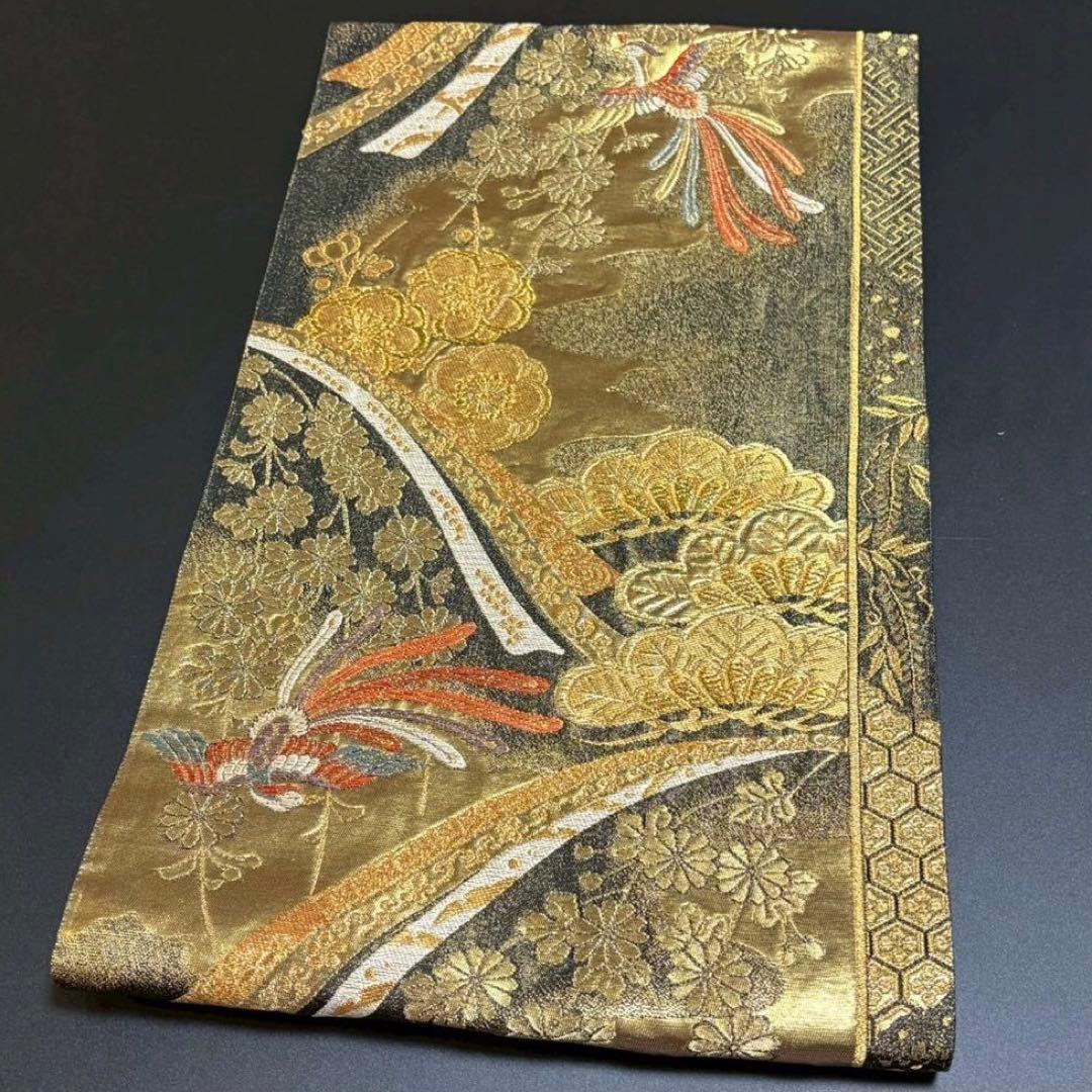6160# Japanese Vintage Fukuro Obi Belt Kimono Fabric Silk Traditional Gold